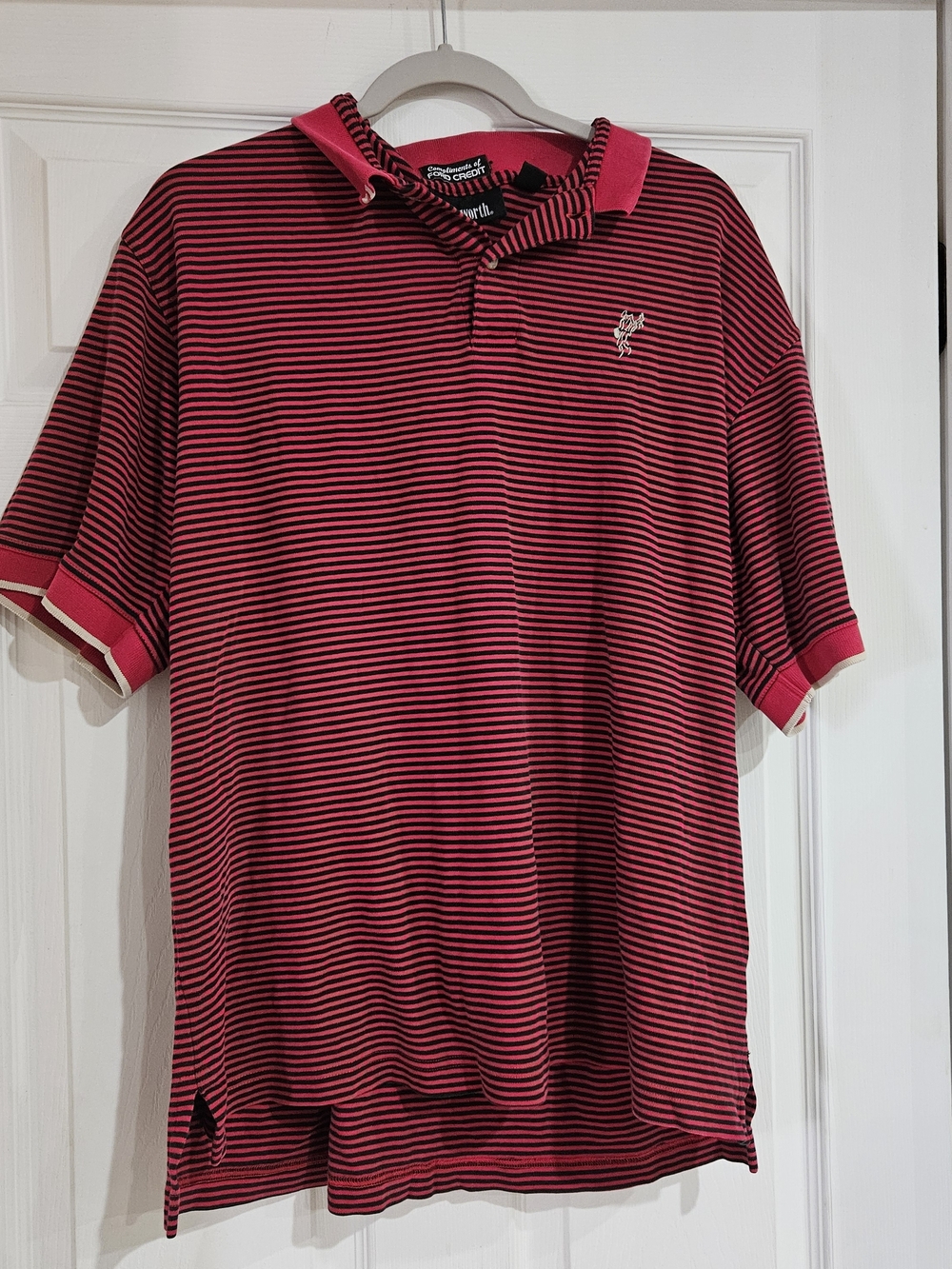 Ashworth Men's Large Striped Red Golf Polo Shirt Short Sleeve 100% Cotton